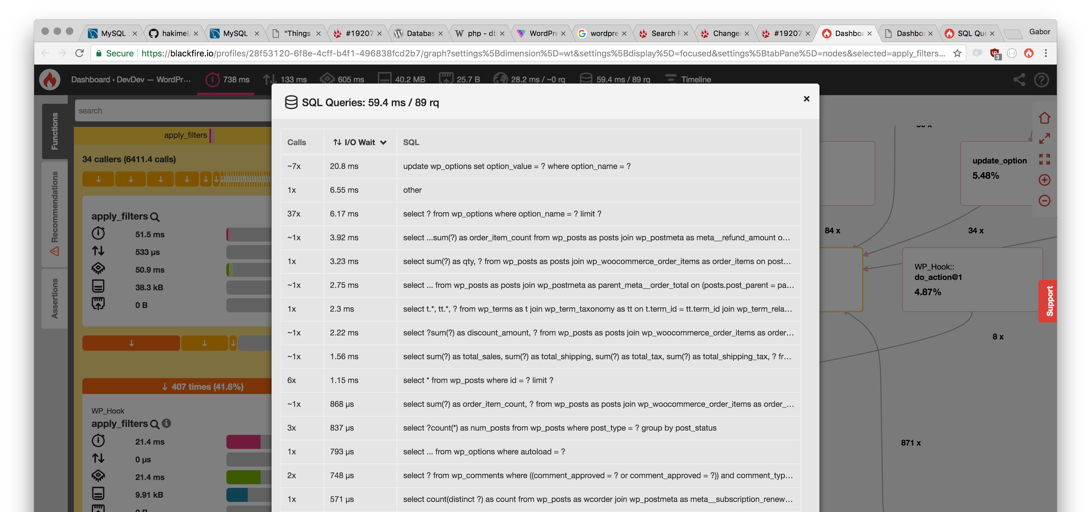 sql trace in blackfire