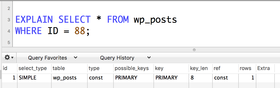 explain query that uses primary key showing mysql using primary key
